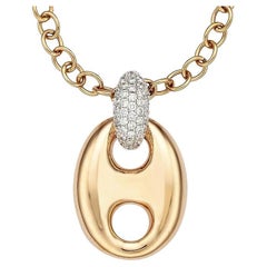 Gorgeous 18k Rose & White Gold Diamond Puff Link Pendant Necklace 1.00 tcw, 17"