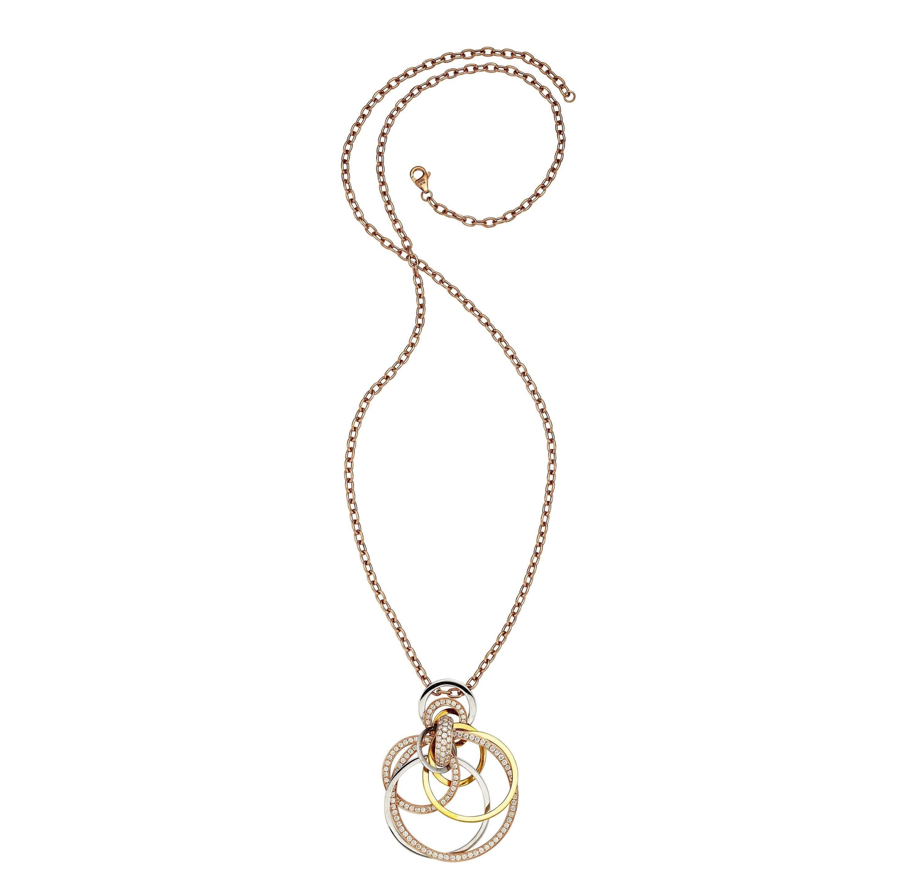 Modern Gorgeous 18k Tri-Gold Interlocking Loop 2.02 ct Diamond Necklace 24