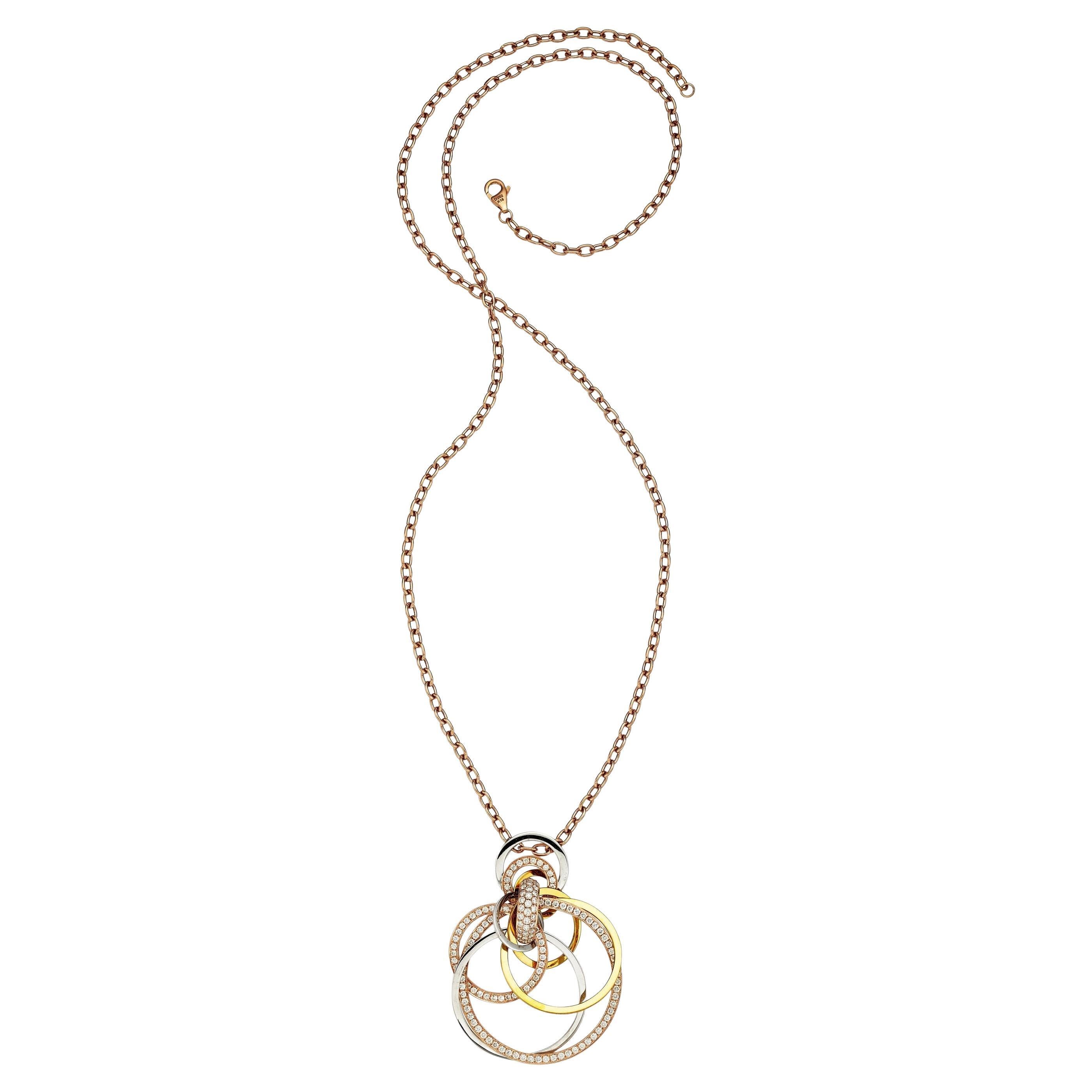Gorgeous 18k Tri-Gold Interlocking Loop 2.02 ct Diamond Necklace 24" Chain For Sale