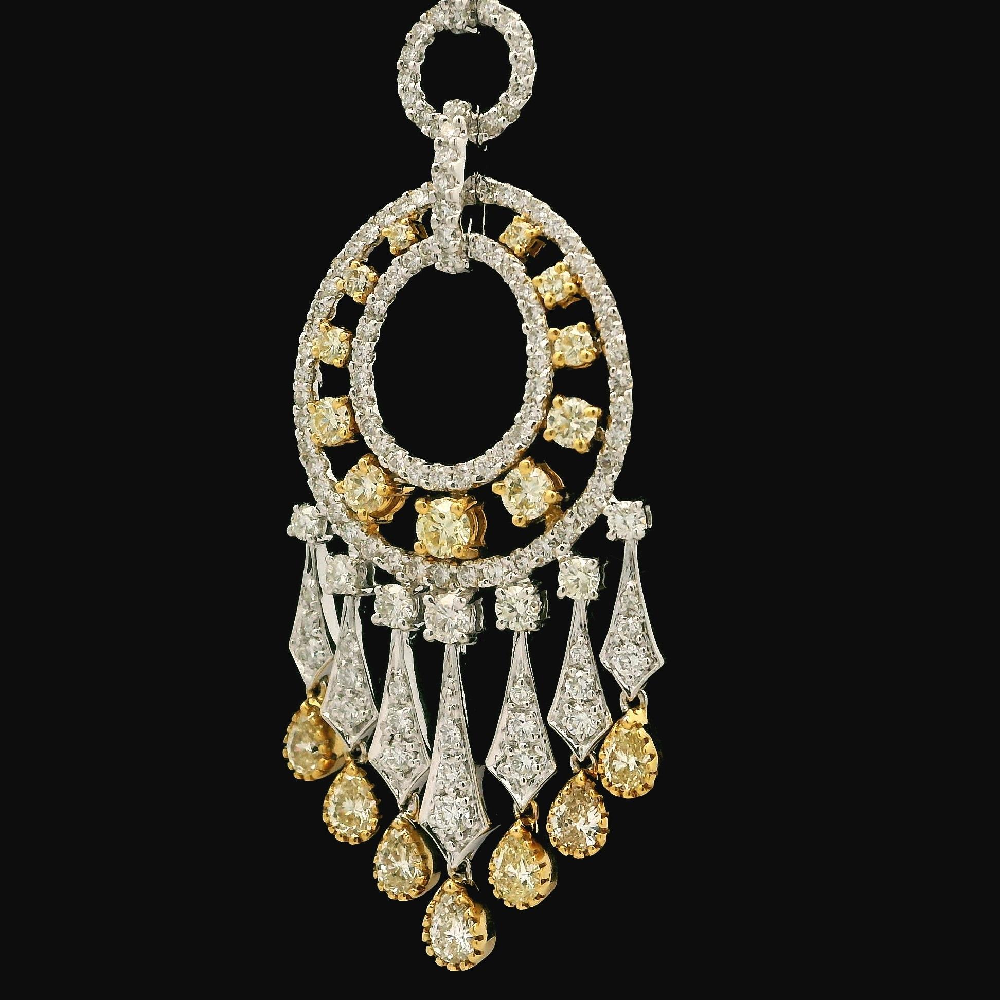 Splendida collana a lampadario in oro 18k bicolore con diamanti bianchi e gialli da 9 ct. in vendita 5