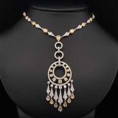 Gorgeous 18k Two Tone Gold 9ctw Fancy Yellow & White Diamond Chandelier Necklace
