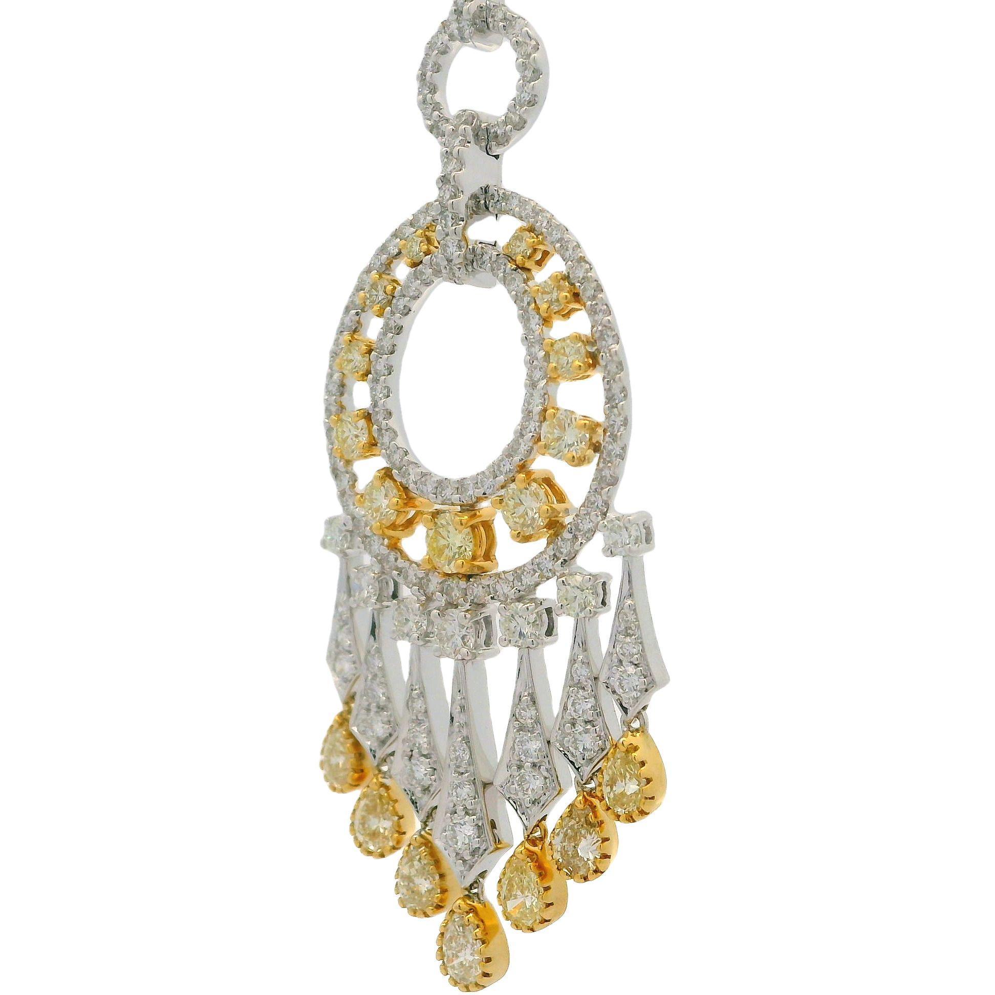 Splendida collana a lampadario in oro 18k bicolore con diamanti bianchi e gialli da 9 ct. in vendita 1