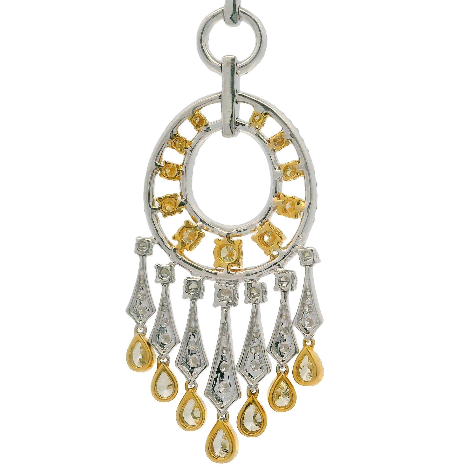 Splendida collana a lampadario in oro 18k bicolore con diamanti bianchi e gialli da 9 ct. in vendita 2