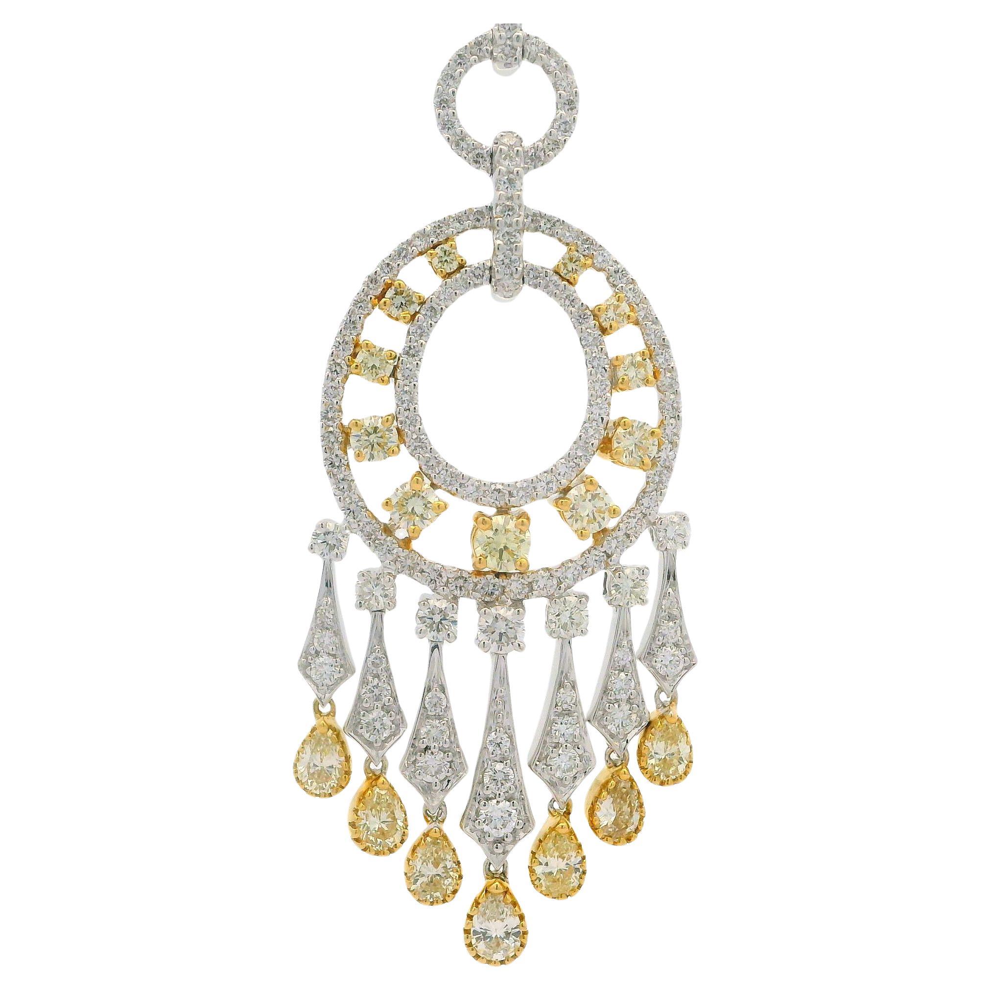 Gorgeous 18k Two Tone Gold 9ctw Fancy Yellow & White Diamond Chandelier Necklace