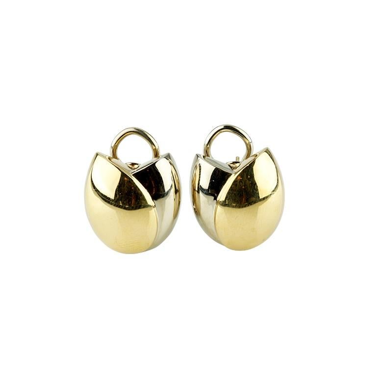Women's Gorgeous 18k Two Tone Gold Rosebud Huggie Earrings For Sale