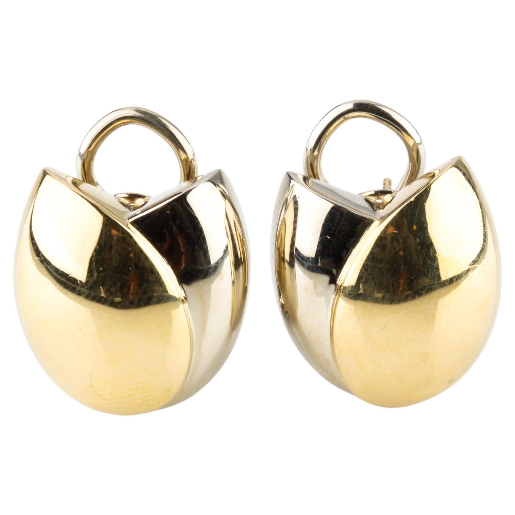 Gorgeous 18k Two Tone Gold Rosebud Huggie Earrings For Sale