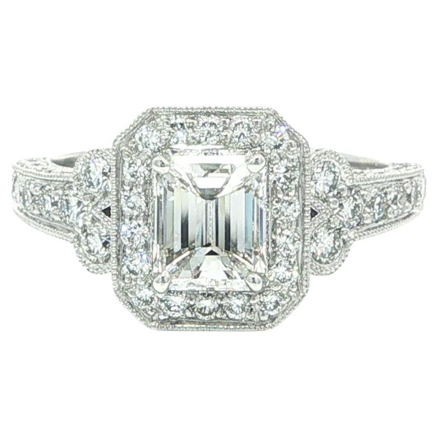 Gorgeous 18k White Gold 2.04ctw Emerald Diamond Covered Engagement Ring