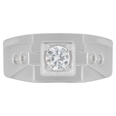 Splendido anello da uomo a cupola classica in oro bianco 18k con diamante naturale da 0,30 carati