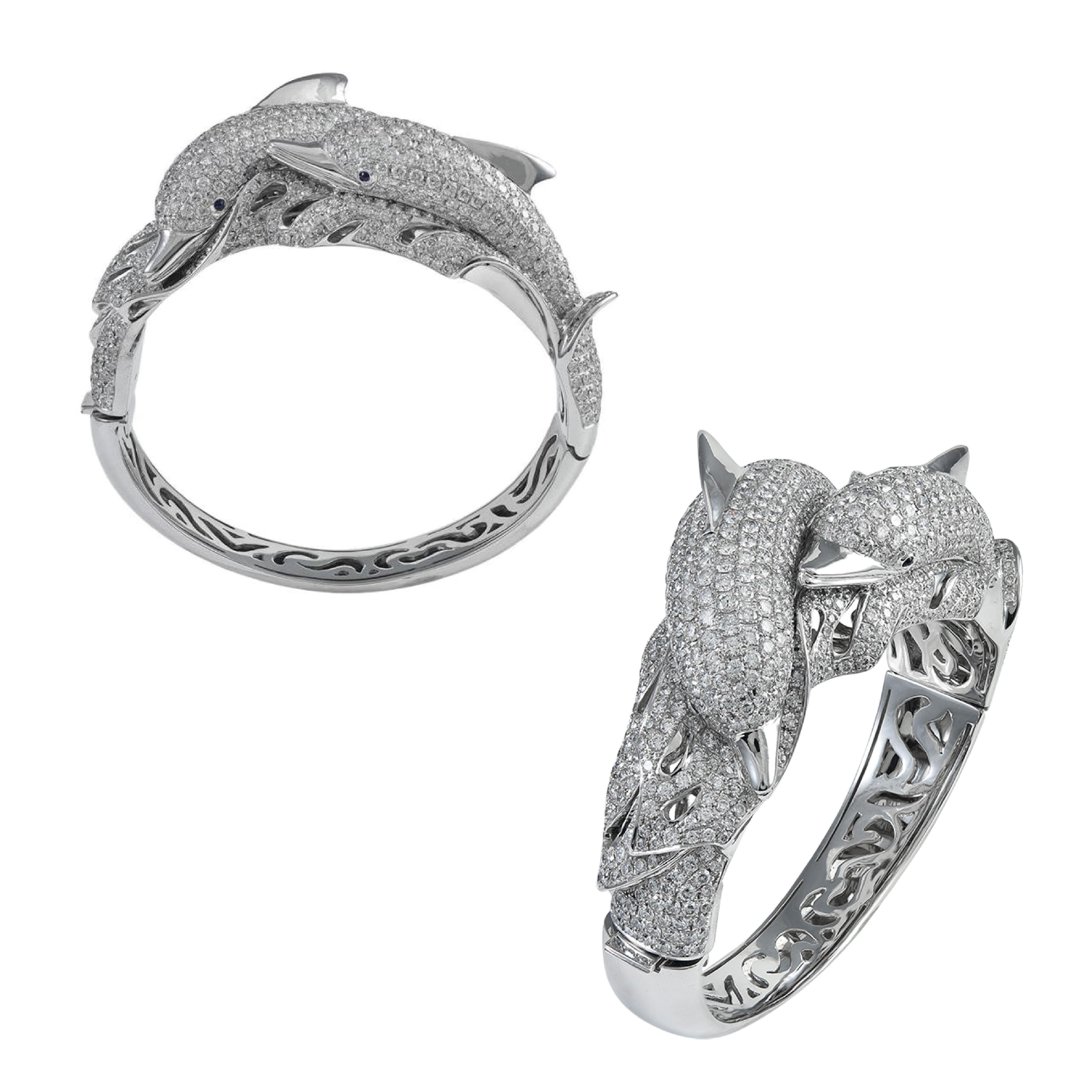Sophia D.  17,44 Karat Diamant- Delphin-Manschettenknöpfe aus Weißgold im Zustand „Neu“ im Angebot in New York, NY