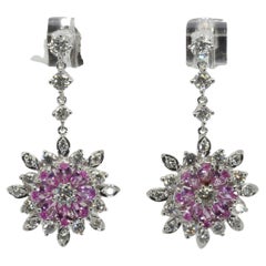 Gorgeous 18k White Gold Drop Earrings with 3.24 Ct Natural Sapphire and Diamonds