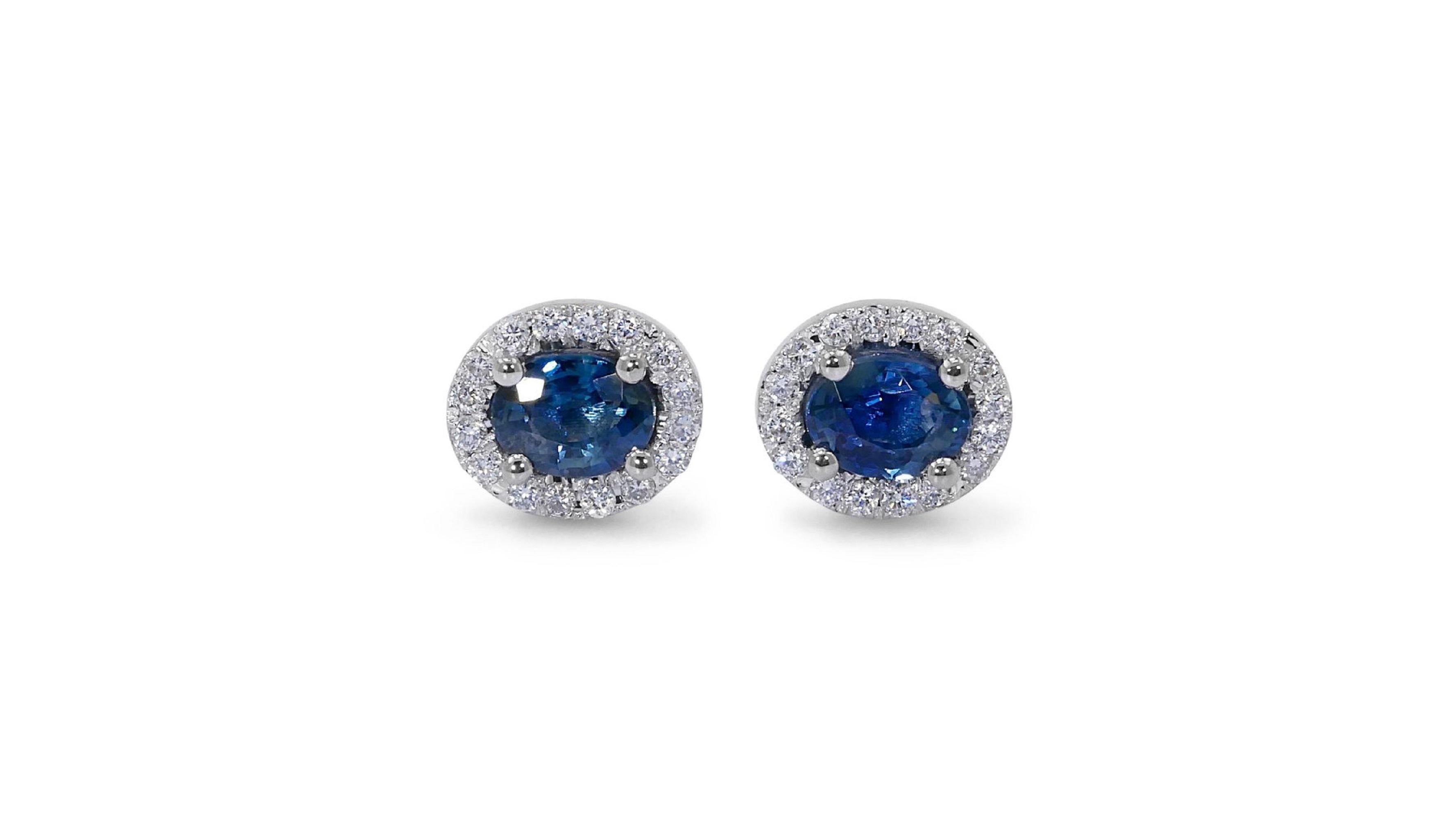Gorgeous 18k White Gold Earrings Natural Sapphire-Diamonds IGI Certificate In New Condition In רמת גן, IL