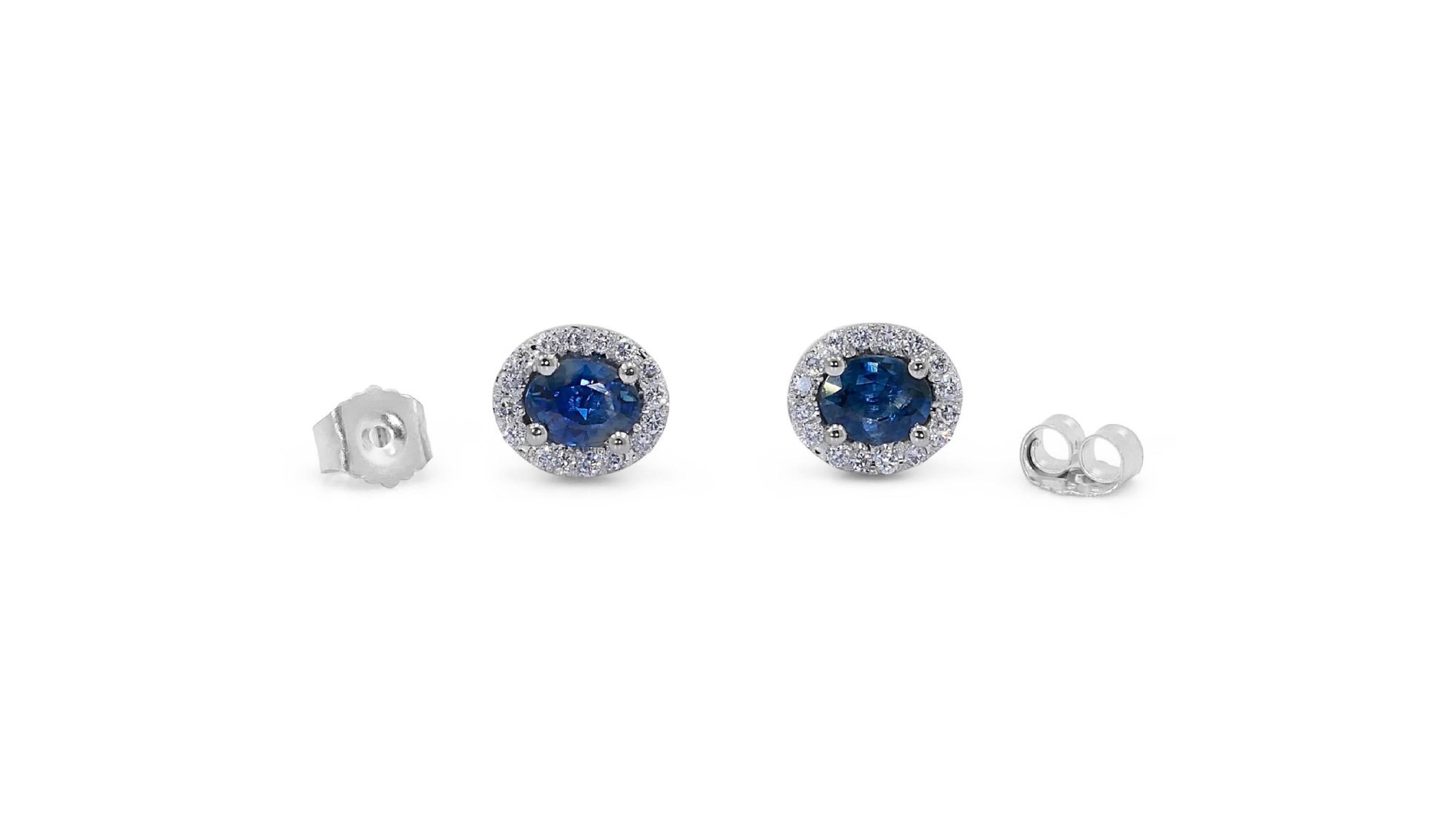 Women's Gorgeous 18k White Gold Earrings Natural Sapphire-Diamonds IGI Certificate