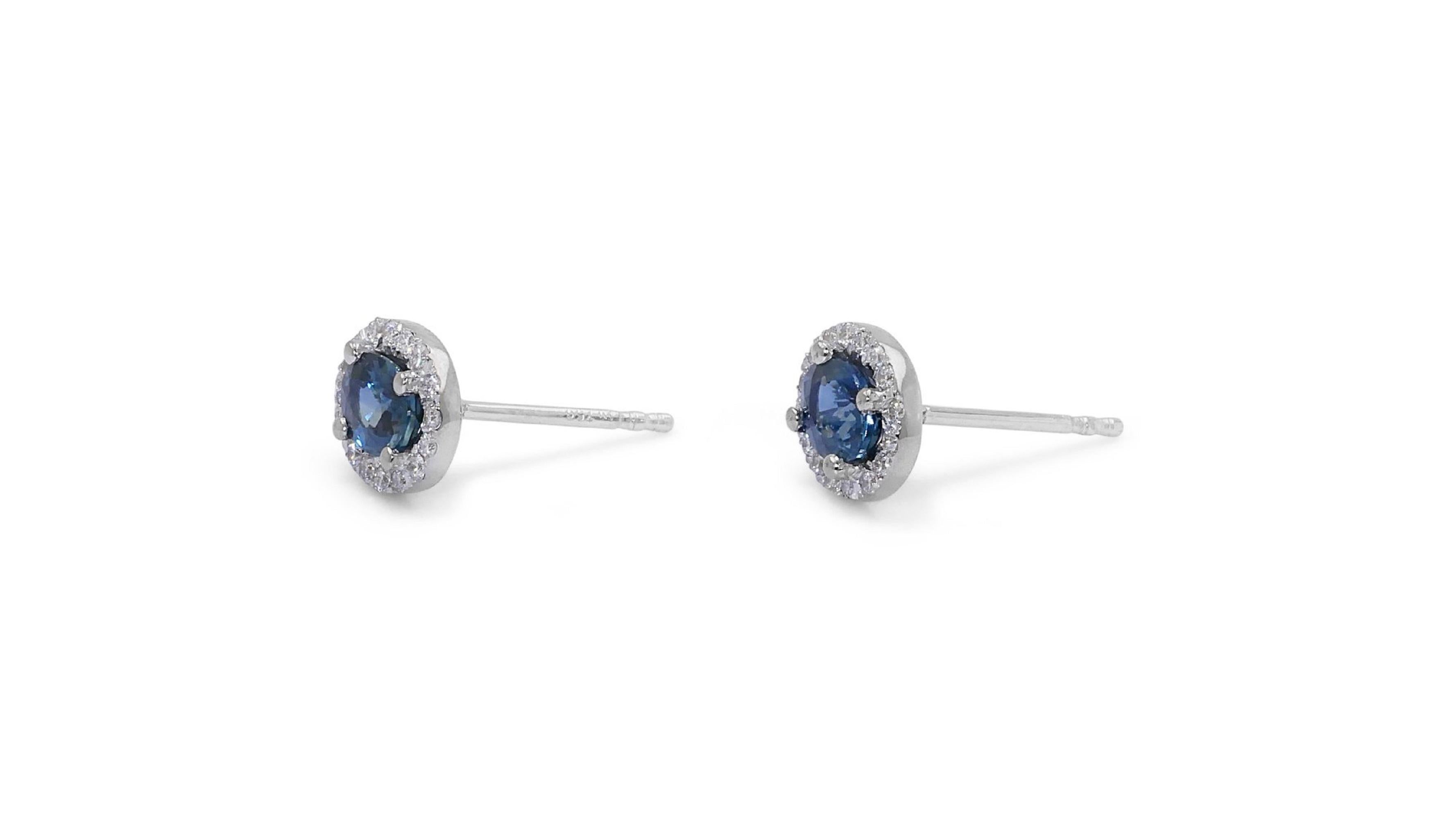 Gorgeous 18k White Gold Earrings Natural Sapphire-Diamonds IGI Certificate 2