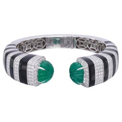 Gorgeous 18k White Gold, Emerald and Diamond Cuff Bracelet