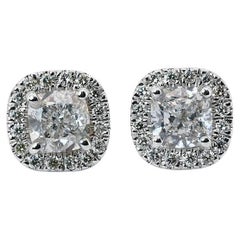 Gorgeous 18k White Gold Halo Earrings w/ 2.23ct Natural Diamonds IGI Certificate