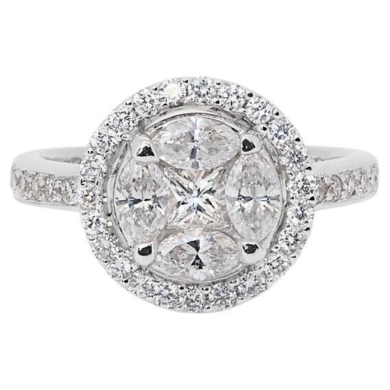 Elegant 18k Rose Gold Halo Ring w/ 1.70ct Natural Diamonds, IGI Certificate For Sale at 1stDibs