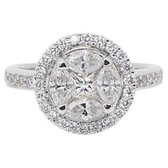 Gorgeous 18k White Gold Halo Ring with 1.15 Ct Natural Diamonds IGI Certificate
