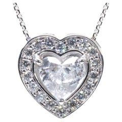 Gorgeous 18k White Gold Heart Halo Necklace 1.18 Ct Natural Diamonds Aig Cert