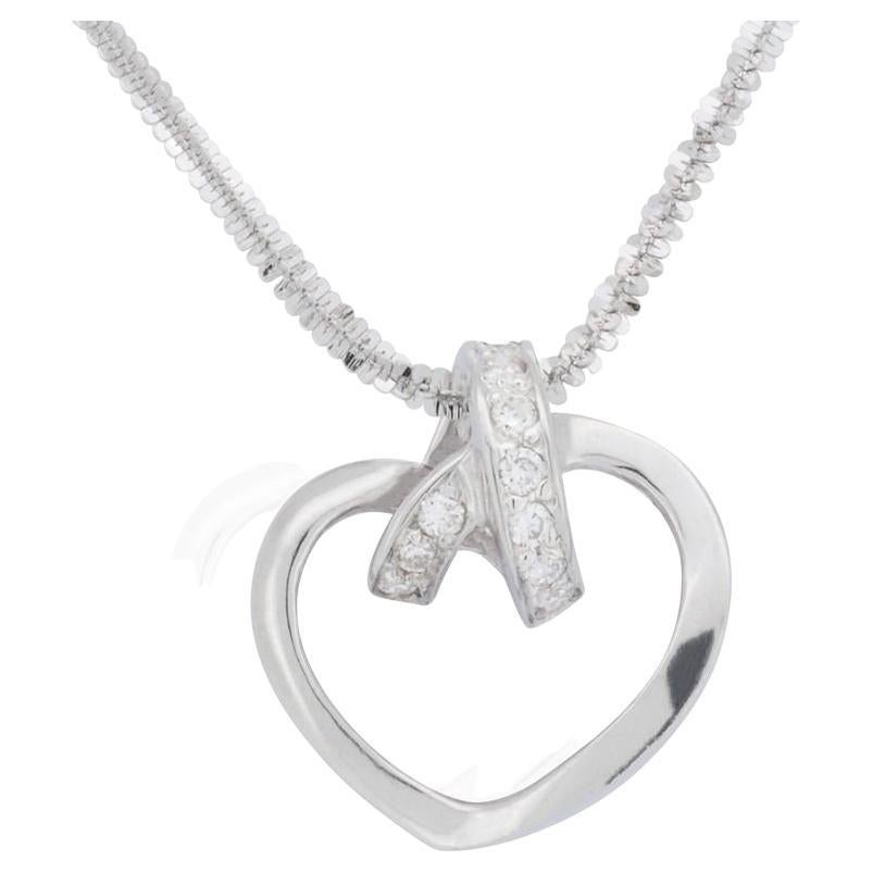 Gorgeous 18K White Gold Heart Necklace with 0.2 ct Natural Diamonds