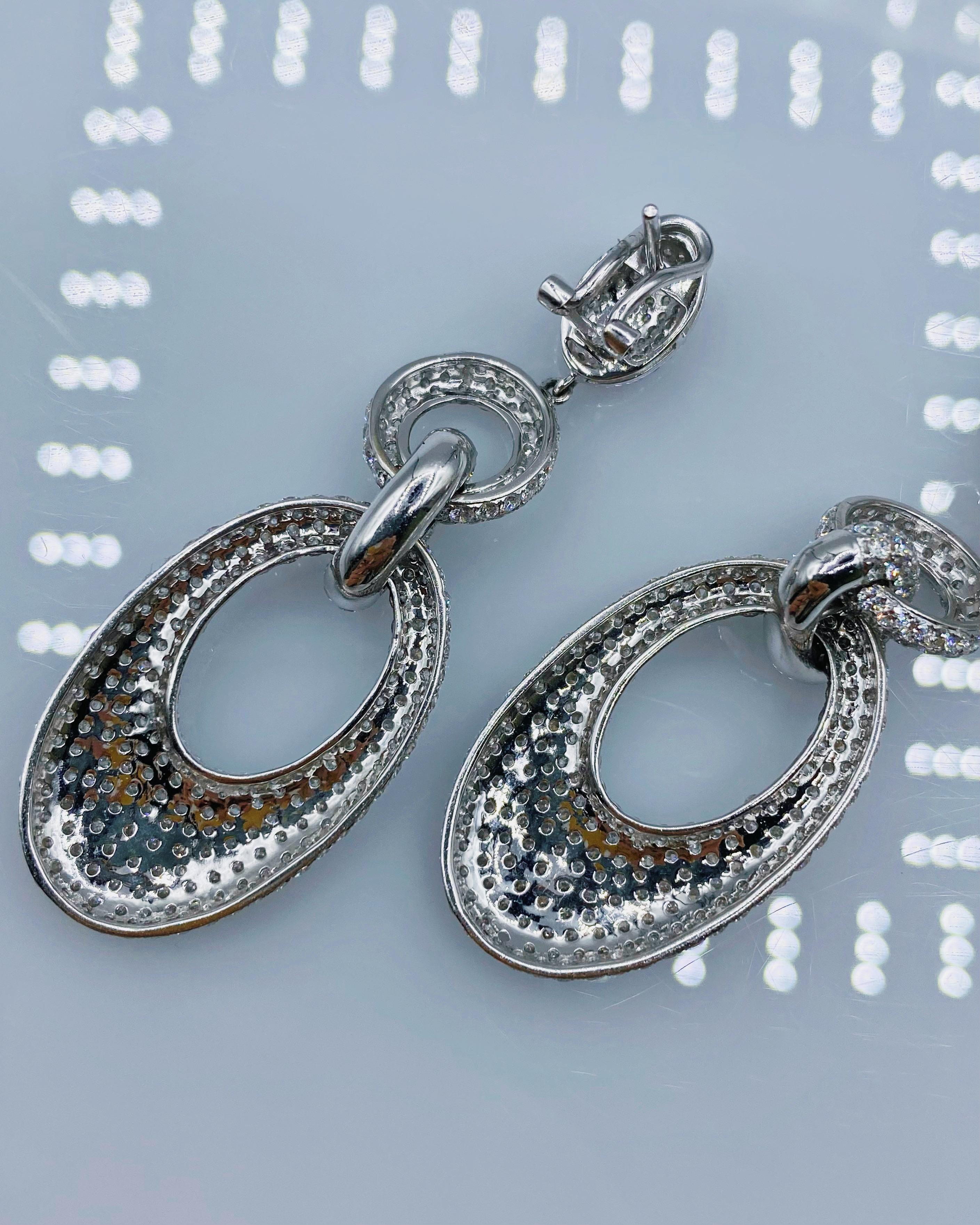 Modern Gorgeous 18k white gold micro pave diamond long earrings For Sale