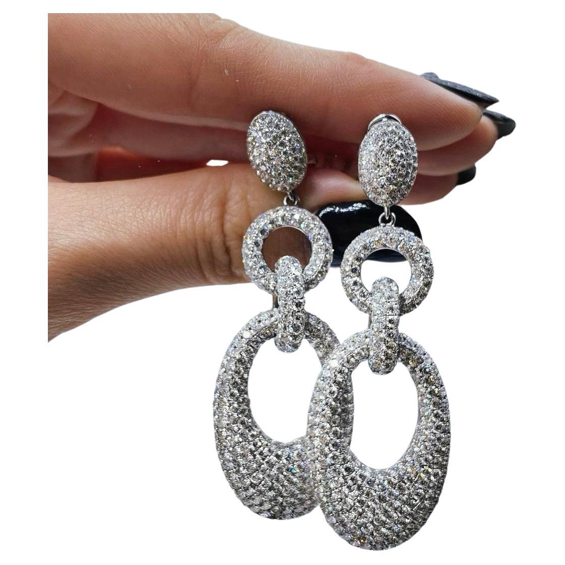 Gorgeous 18k white gold micro pave diamond long earrings For Sale