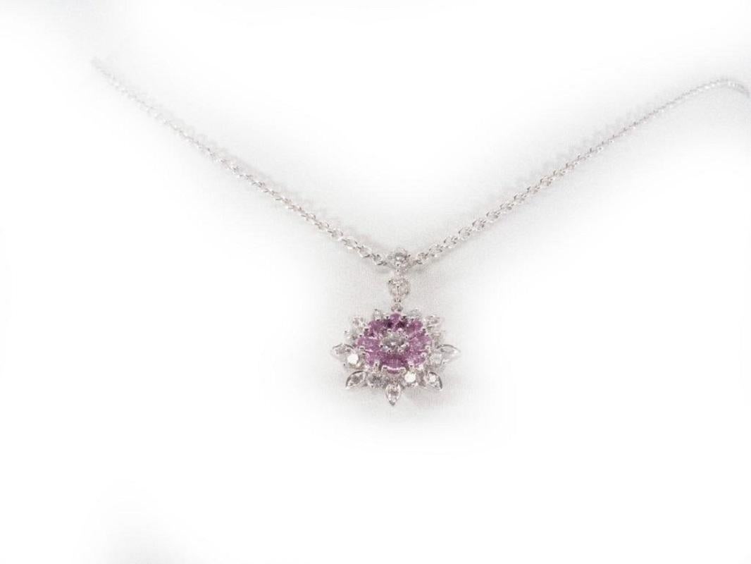 Pear Cut Gorgeous 18K White Gold Necklace with 1.74 ct Natural Diamonds and Sapphire For Sale