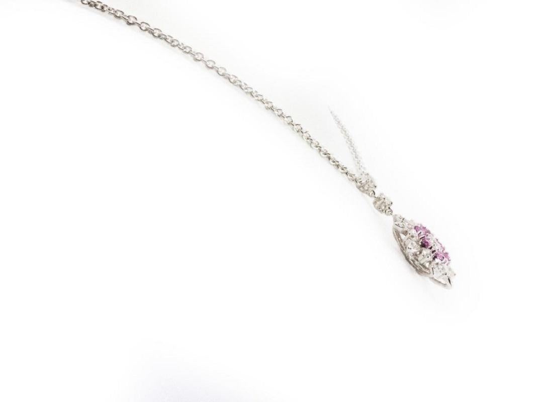 Gorgeous 18K White Gold Necklace with 1.74 ct Natural Diamonds and Sapphire For Sale 2