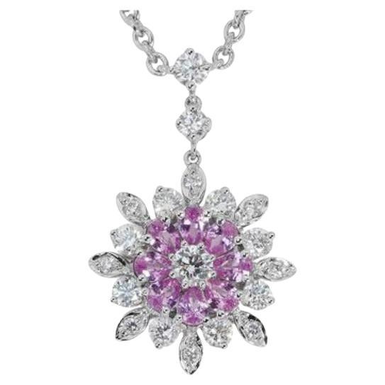 Gorgeous 18K White Gold Necklace with 1.74 ct Natural Diamonds and Sapphire For Sale