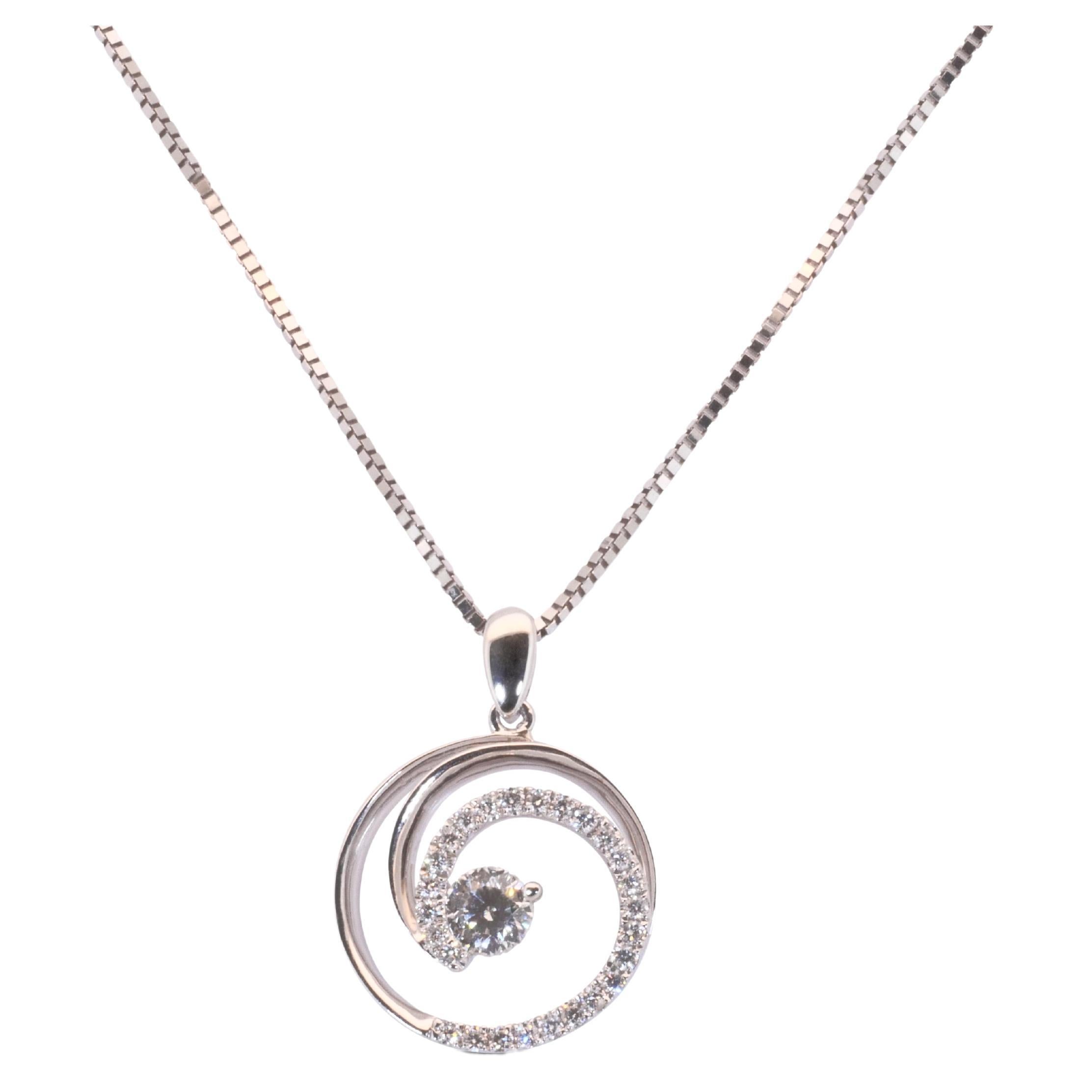 Gorgeous 18k White Gold Twirl Circle Necklace with 0.43ct Natural Diamonds