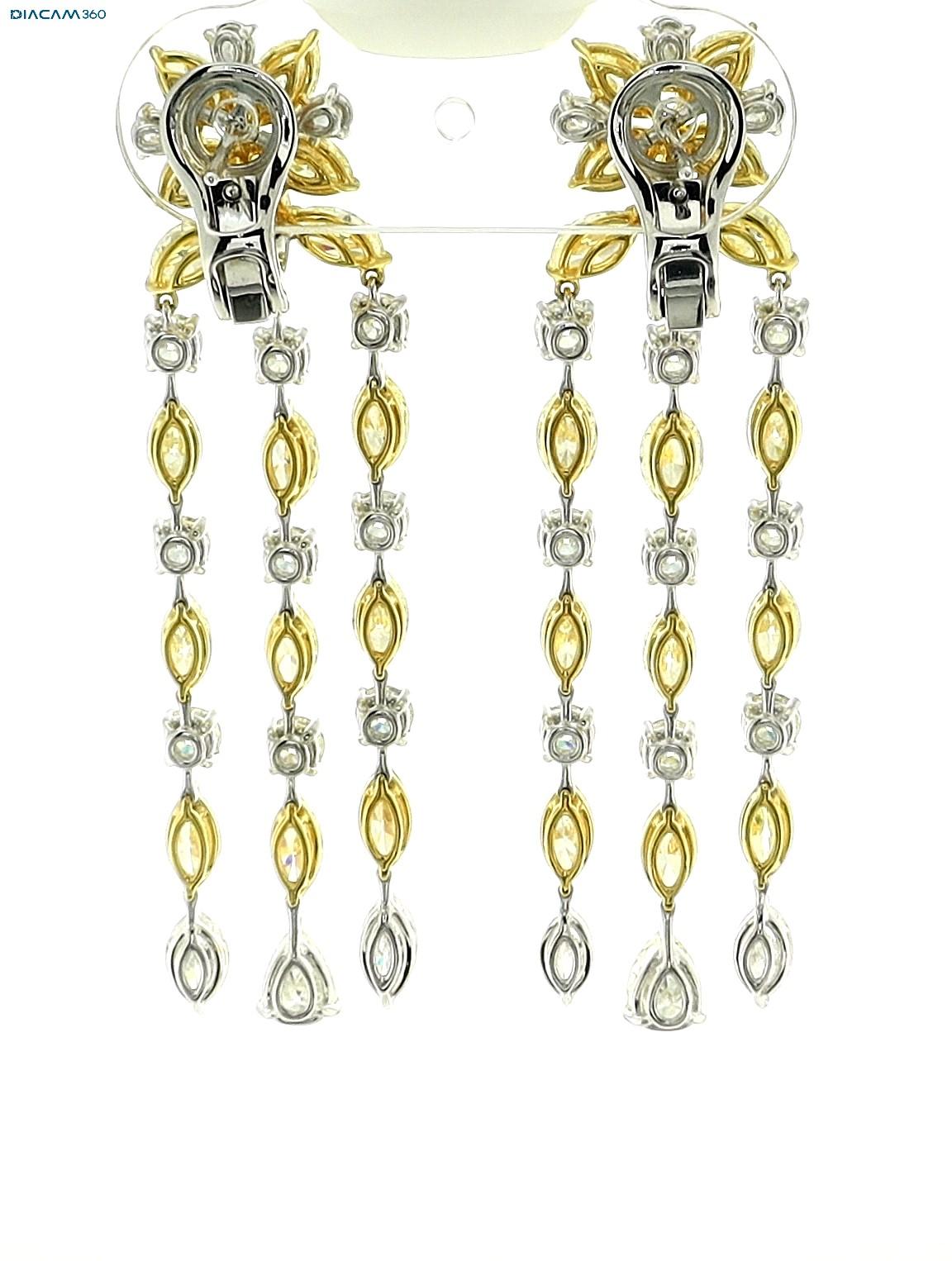 Marquise Cut Sophia D. Yellow Diamond and Diamond Gold Earrings  For Sale