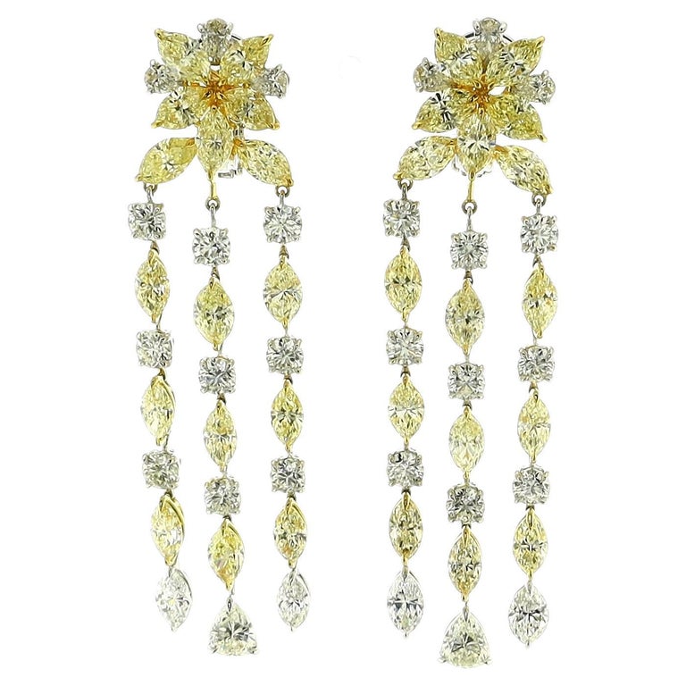 18k Yellow Diamond and Diamond Earrings For Sale at 1stDibs