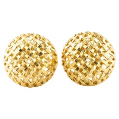 Gorgeous 18k Yellow Gold Basketweave Mesh Dome Huggie Earrings with Omega Backs
