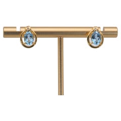 Gorgeous 18k Yellow Gold Stud Blue Earrings w/ 1.9ct Natural Topaz and Diamonds