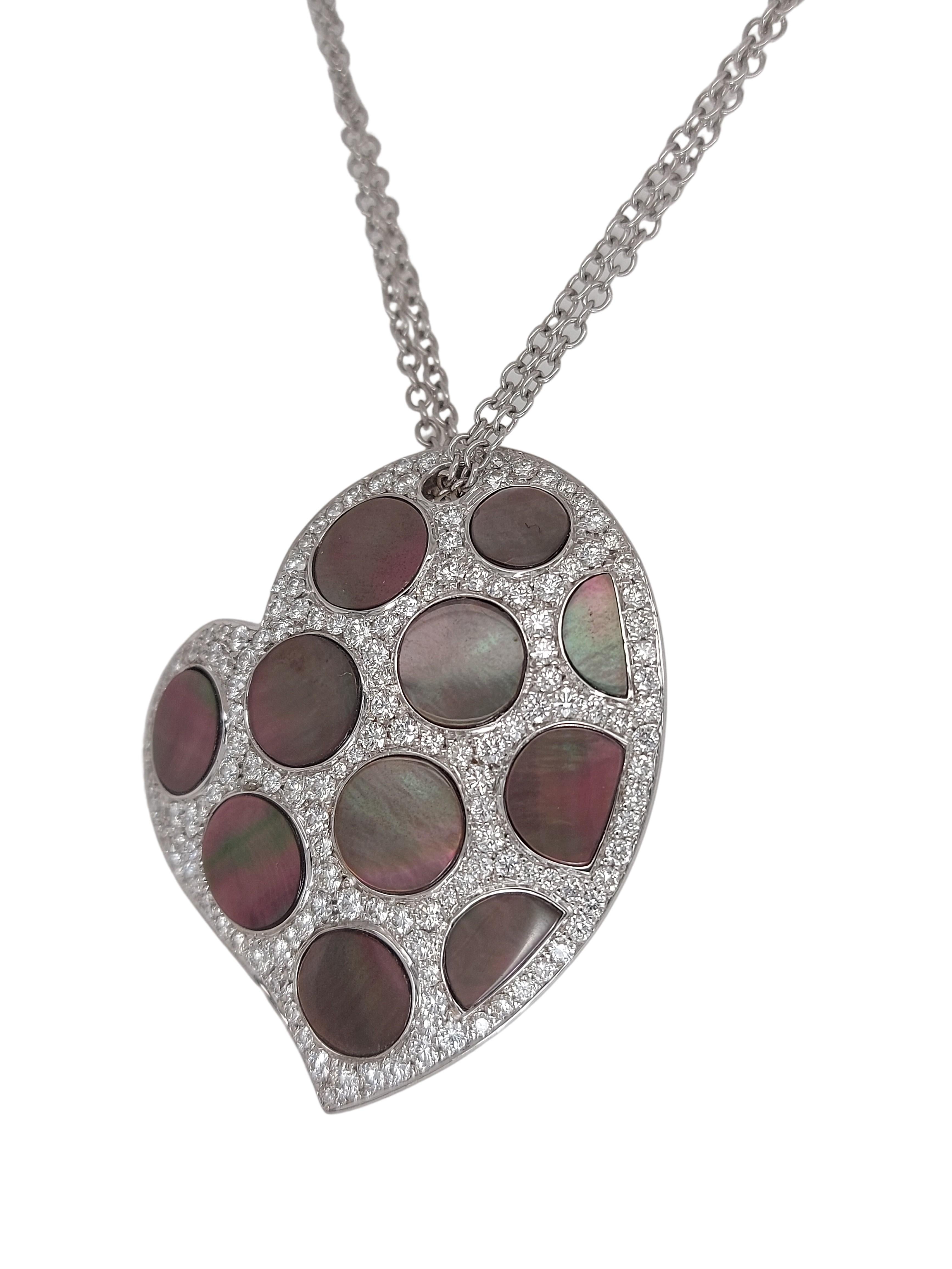 Artisan Gorgeous 18kt White Gold Diamond Pendant Necklace & Black Mother of Pearl For Sale