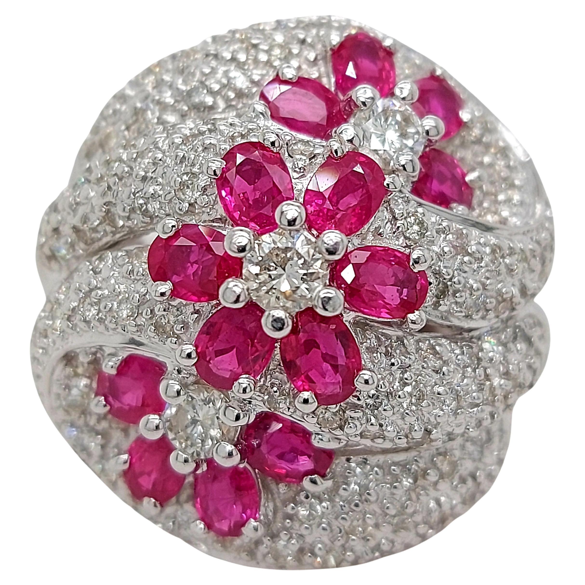 Gorgeous 18kt White Gold Ring with 2.46ct Diamonds & Rubies