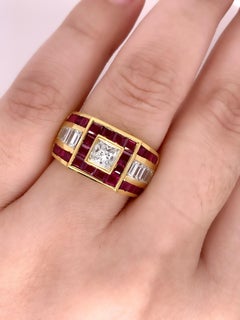 Sophia D, 1.20 Carat Yellow Gold Diamond and Ruby Dome Ring