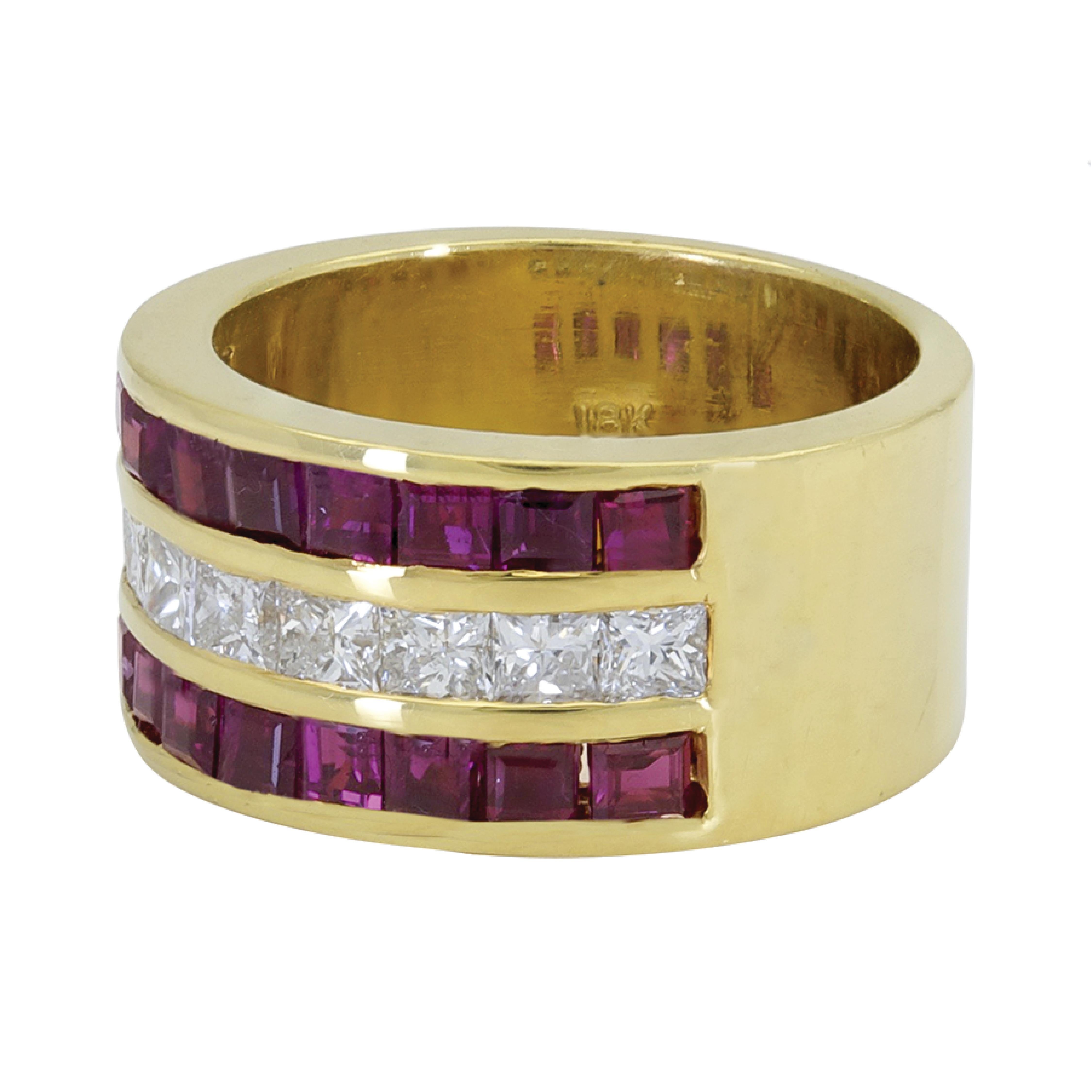 18 karat yellow gold 1.61 carats total weights of diamonds surrounded by 1.98 carats of rubies Dome Ring 

Sophia D by Joseph Dardashti LTD has been known worldwide for 35 years and are inspired by classic Art Deco design that merges with modern