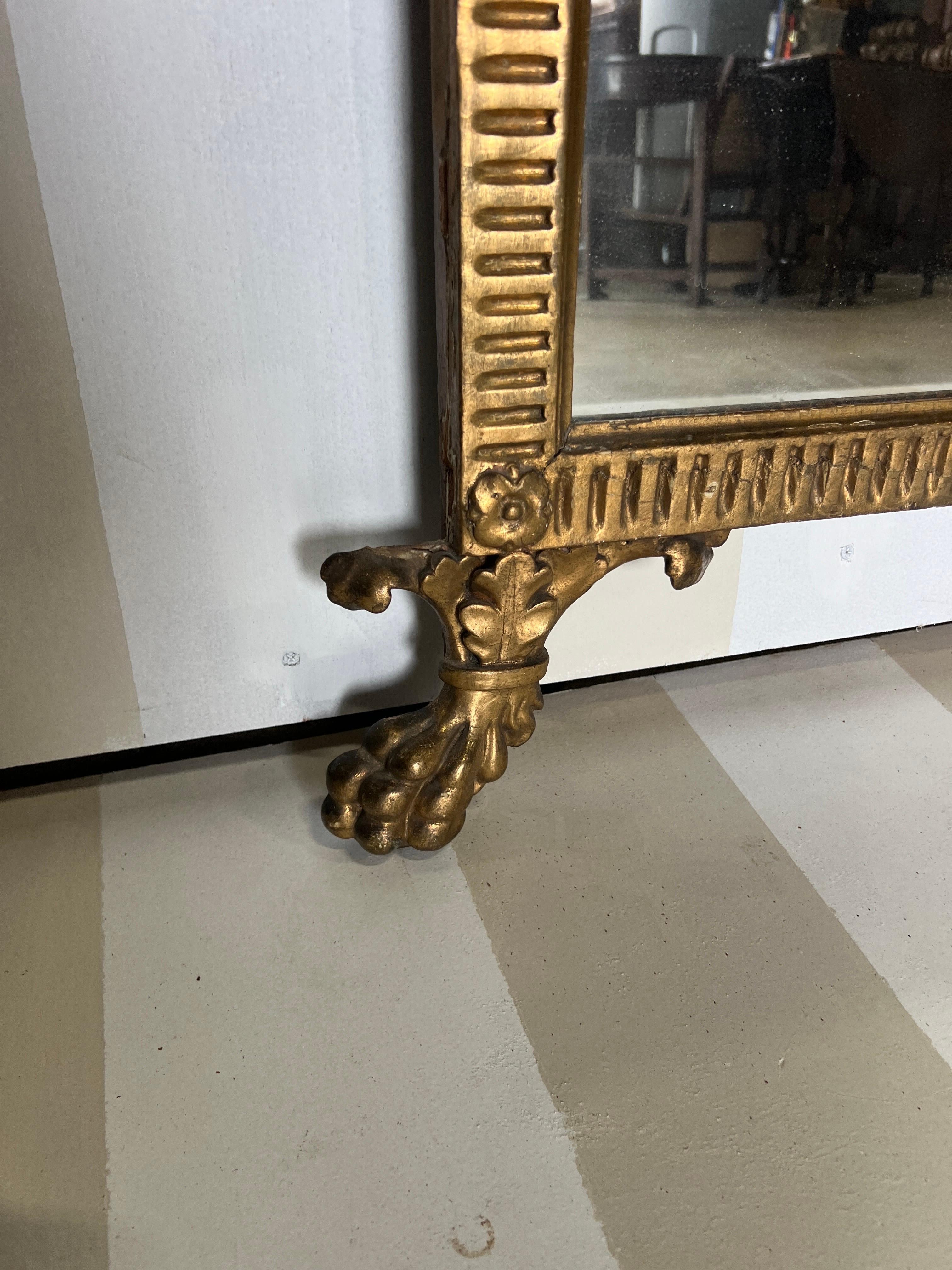 Neoclassico Splendido specchio neoclassico italiano del XVIII-XIX secolo in legno dorato con delfini in vendita