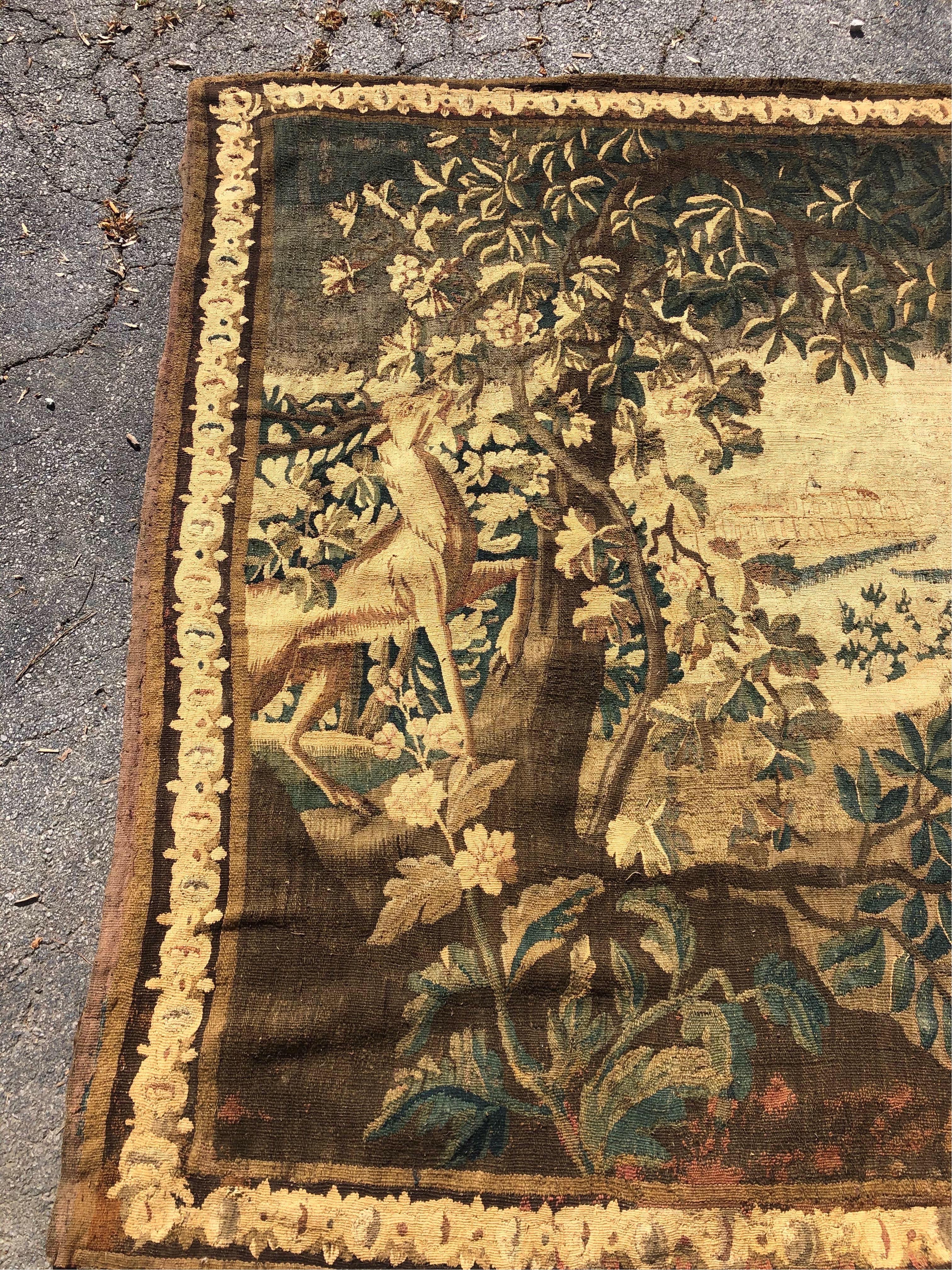 Gorgeous 18th Century French Aubusson Tapestry of Dogs Hunting A Stag 7
