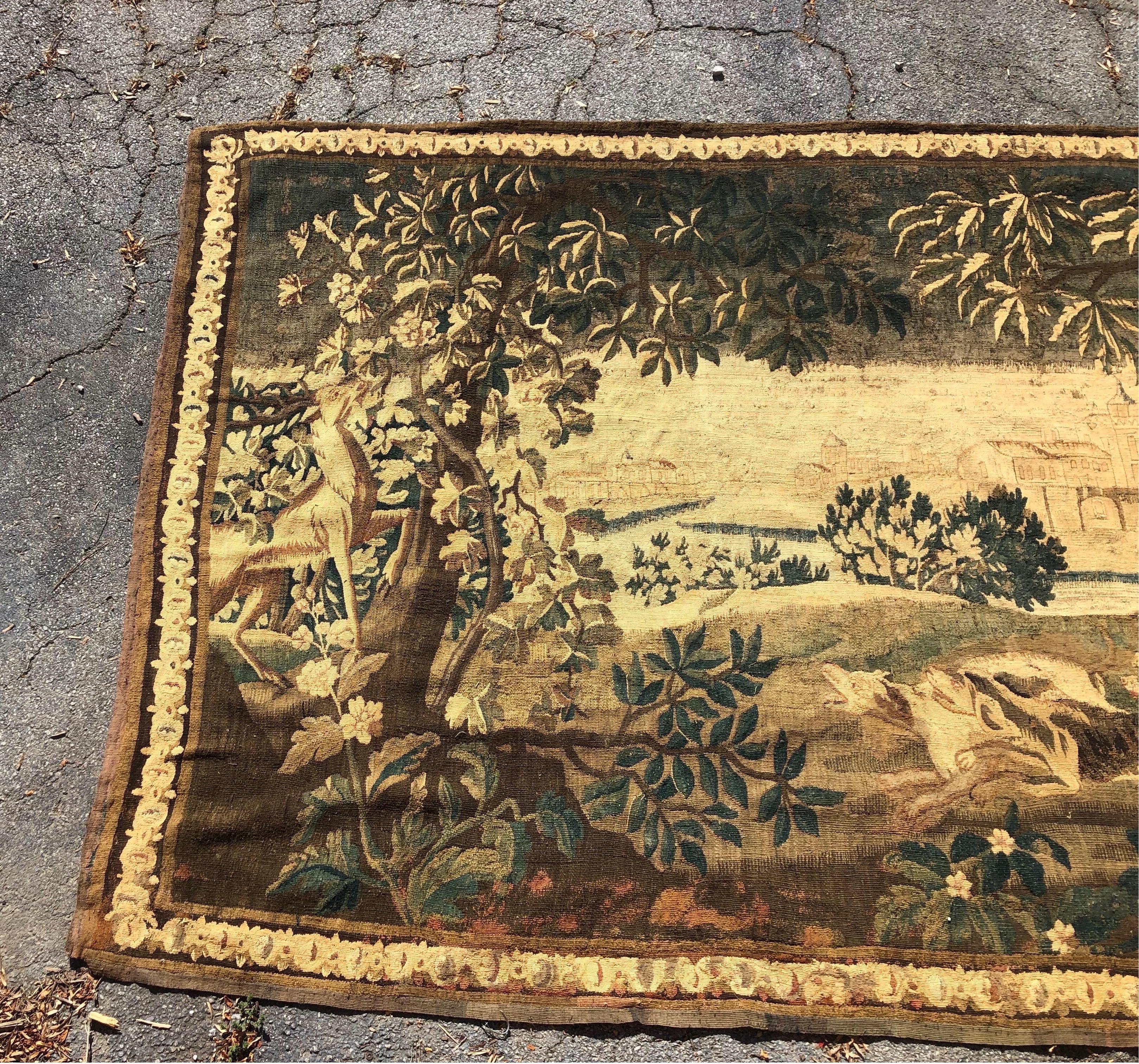 Gorgeous 18th Century French Aubusson Tapestry of Dogs Hunting A Stag 2