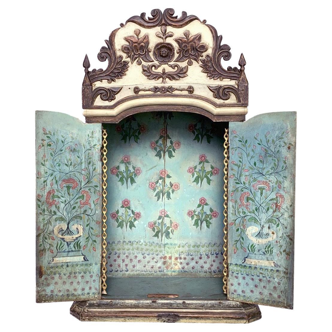 Gorgeous 18th Century Baroque South American Floral Shrine  For Sale