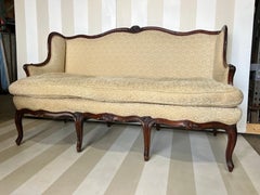 Gorgeous 18th Century French Carved Walnut Sofa in Fortuny