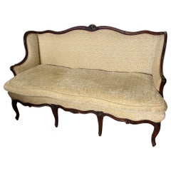 Gorgeous 18th Century French Carved Walnut Sofa in Fortuny