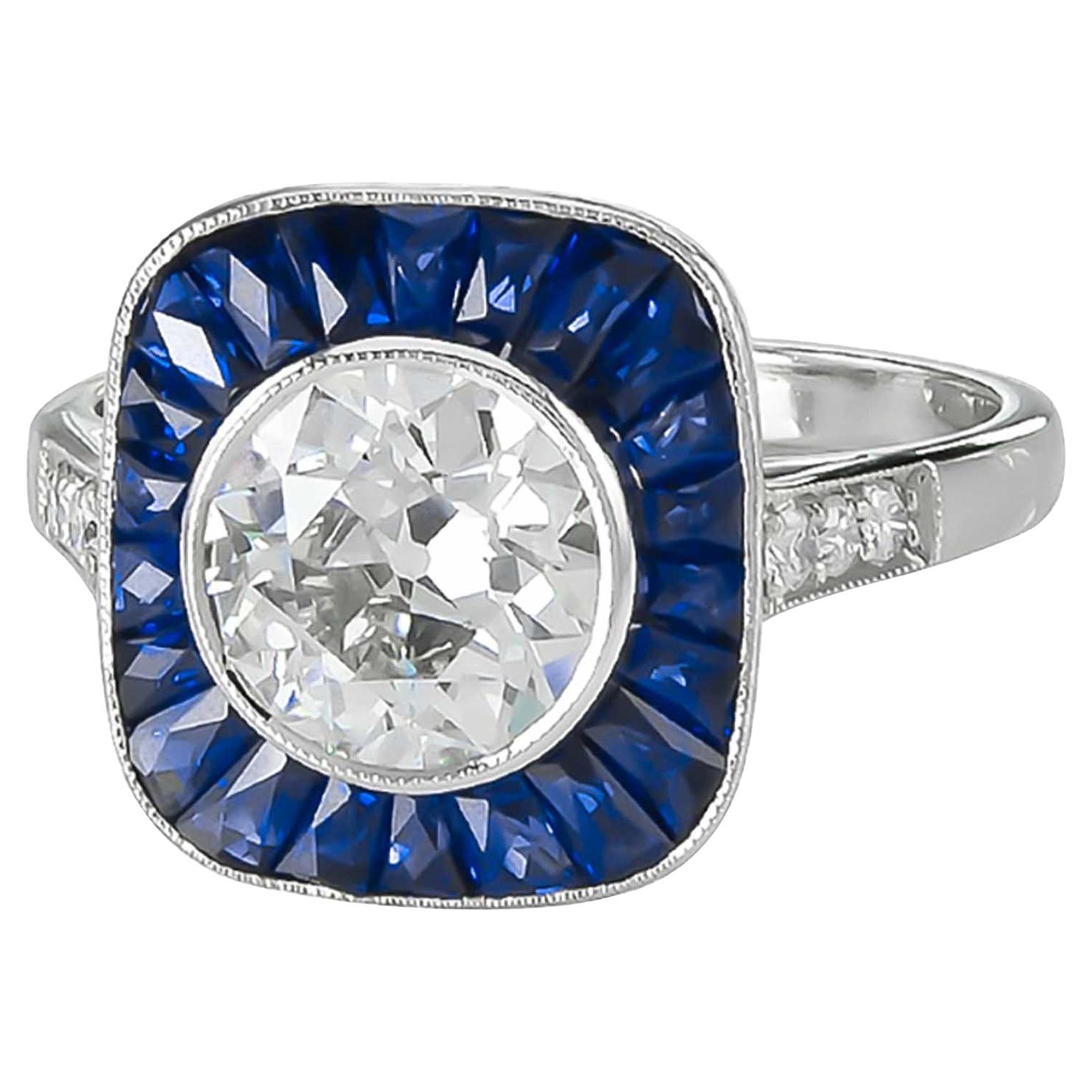 Sophia D, 1.92 Carat Diamond and Sapphire Ring Set in Platinum For Sale
