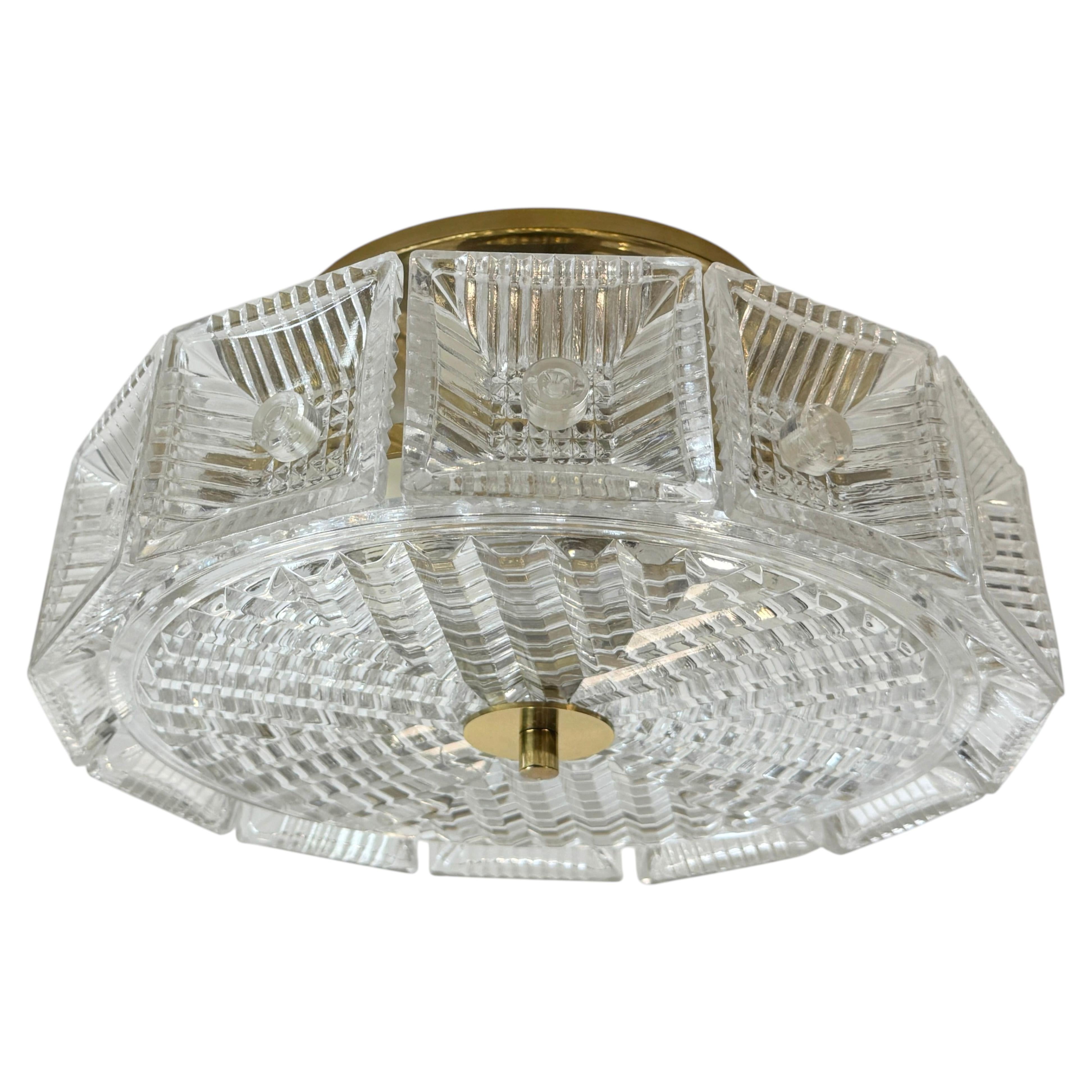 Gorgeous 1960s, Glass and Brass Flush Mount by Carl Fagerlund for Orrefors