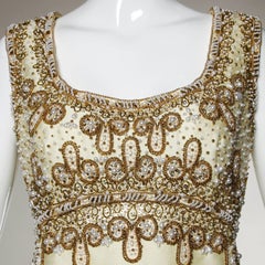 Gorgeous 1960s Heavily Embellished Beaded Silk Shantung Evening Gown or Dress