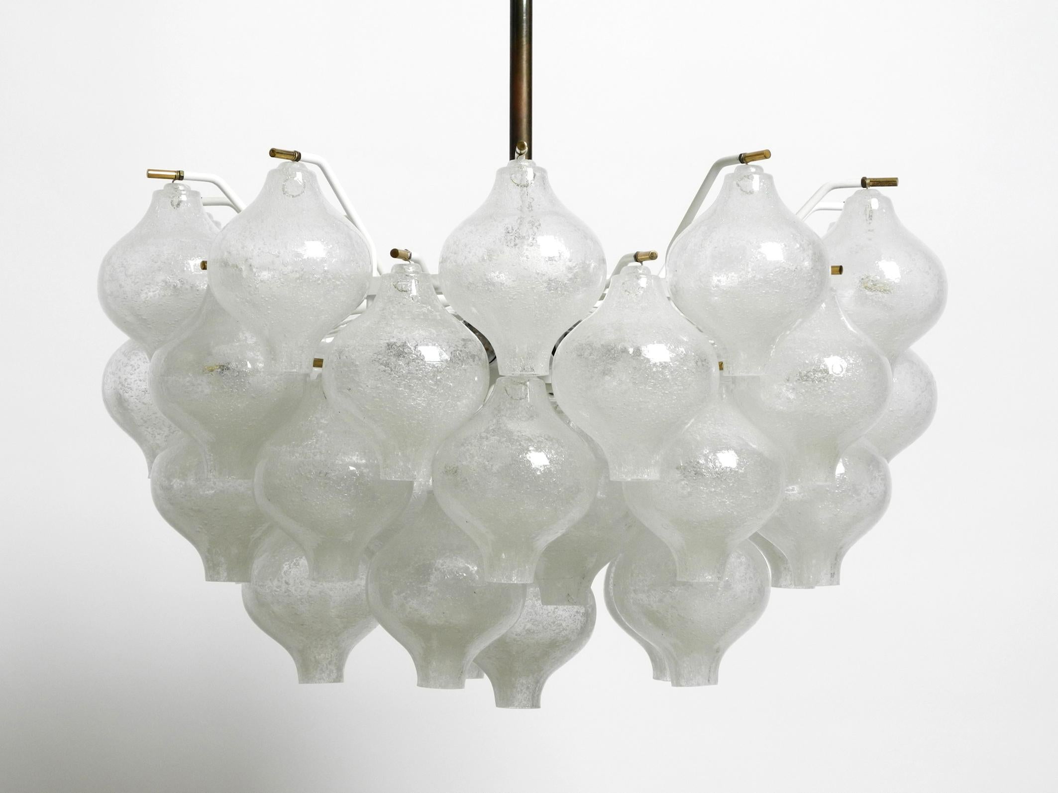 Austrian Gorgeous 1960s J. T. Kalmar Franken Tulipan Ice Glass Ball Ceiling Lamp For Sale
