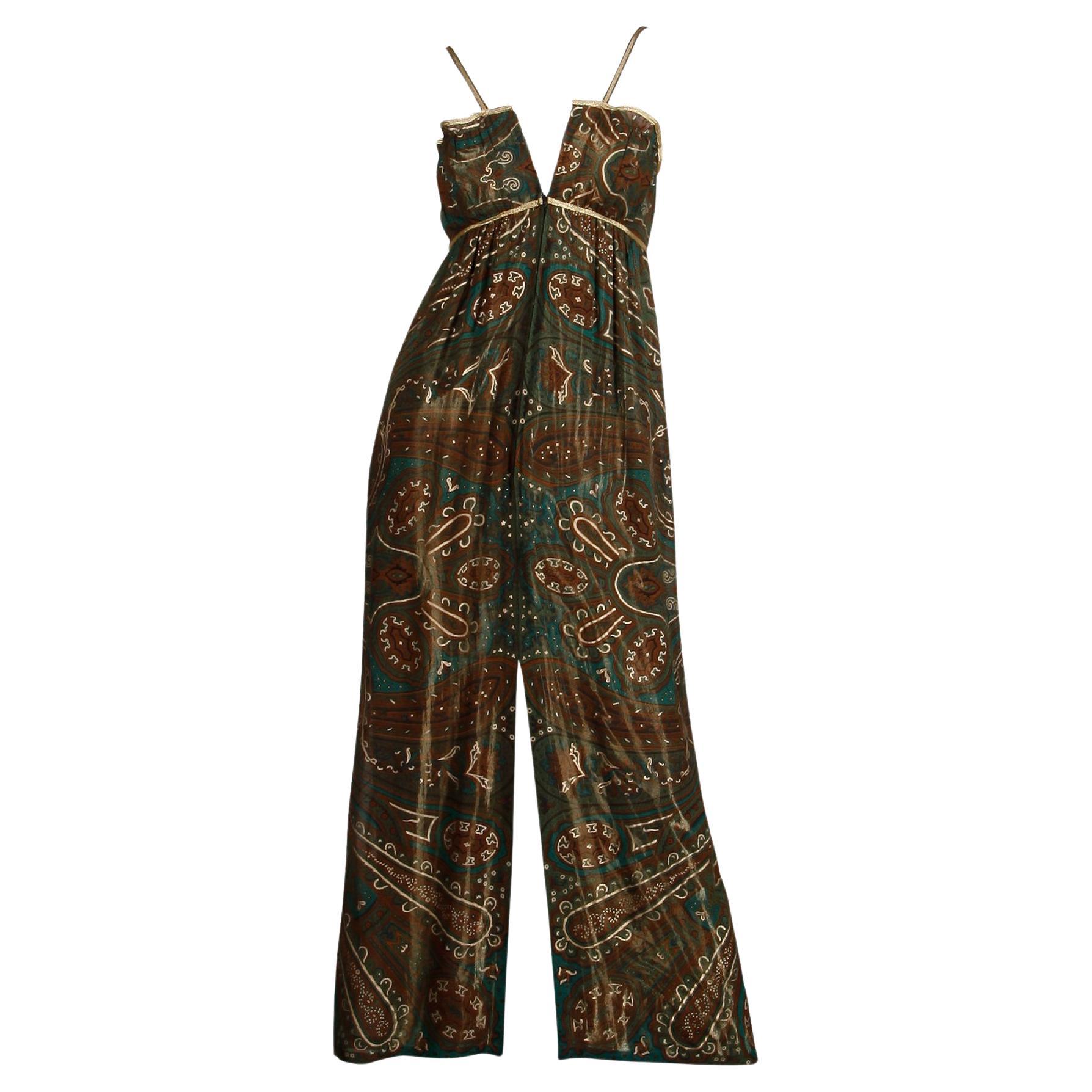 Superbe robe en soie lamée or métallique vintage Pauline Trigere des années 1970 Pour femmes en vente