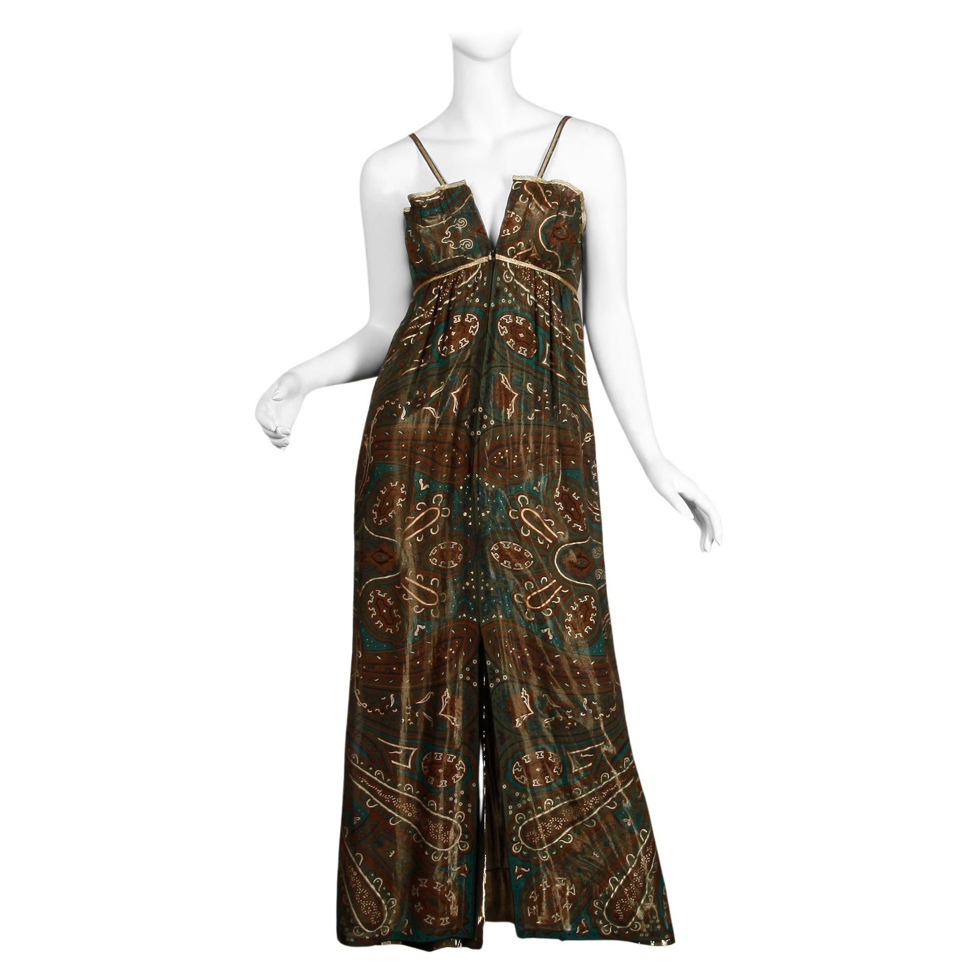 Superbe robe en soie lamée or métallique vintage Pauline Trigere des années 1970