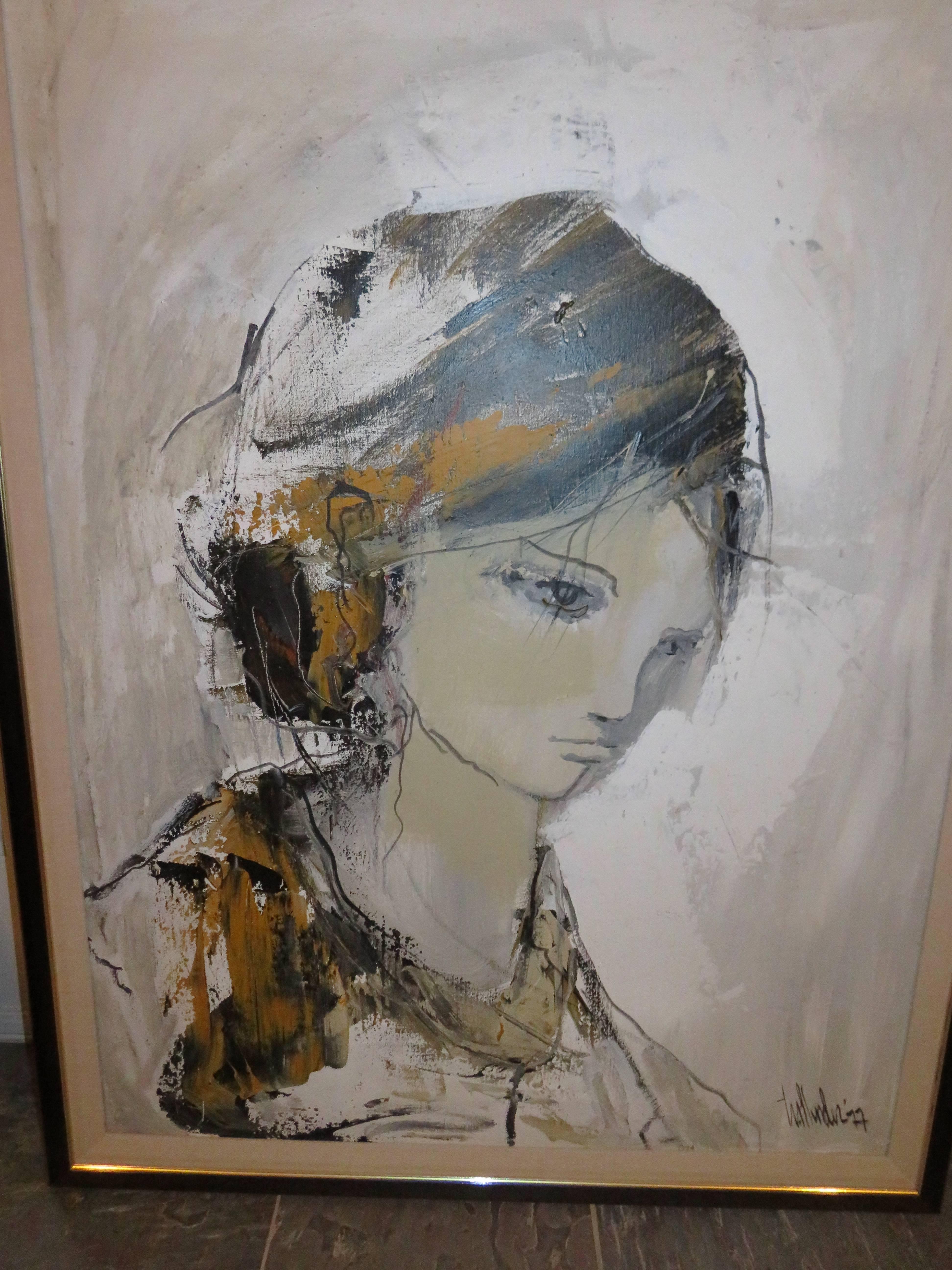 Gorgeous 1977 Gino Hollander Figural Expressionist Abstract Painting Midcentury 3